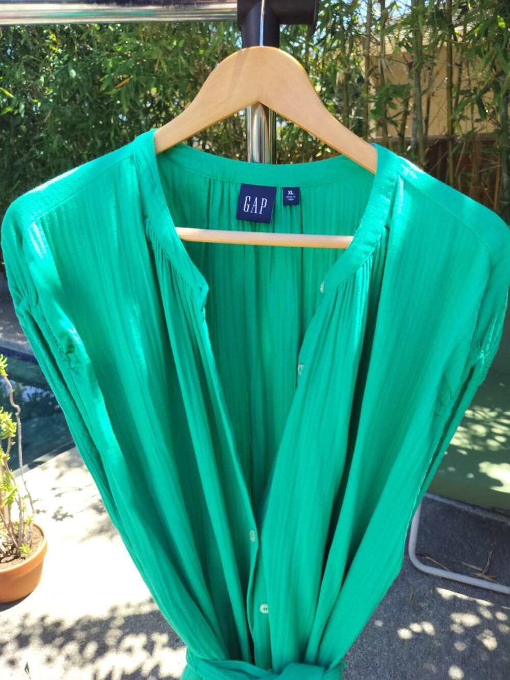GAP Green Gauze Belted Shirt Dress Size XL - Picture 6 of 9